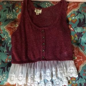 Cute red top with lace on the bottom